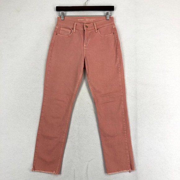Old Navy Denim - Old Navy Women's Size 4** Pink Denim Perfect Straight Mid-Rise Raw Hem Jeans